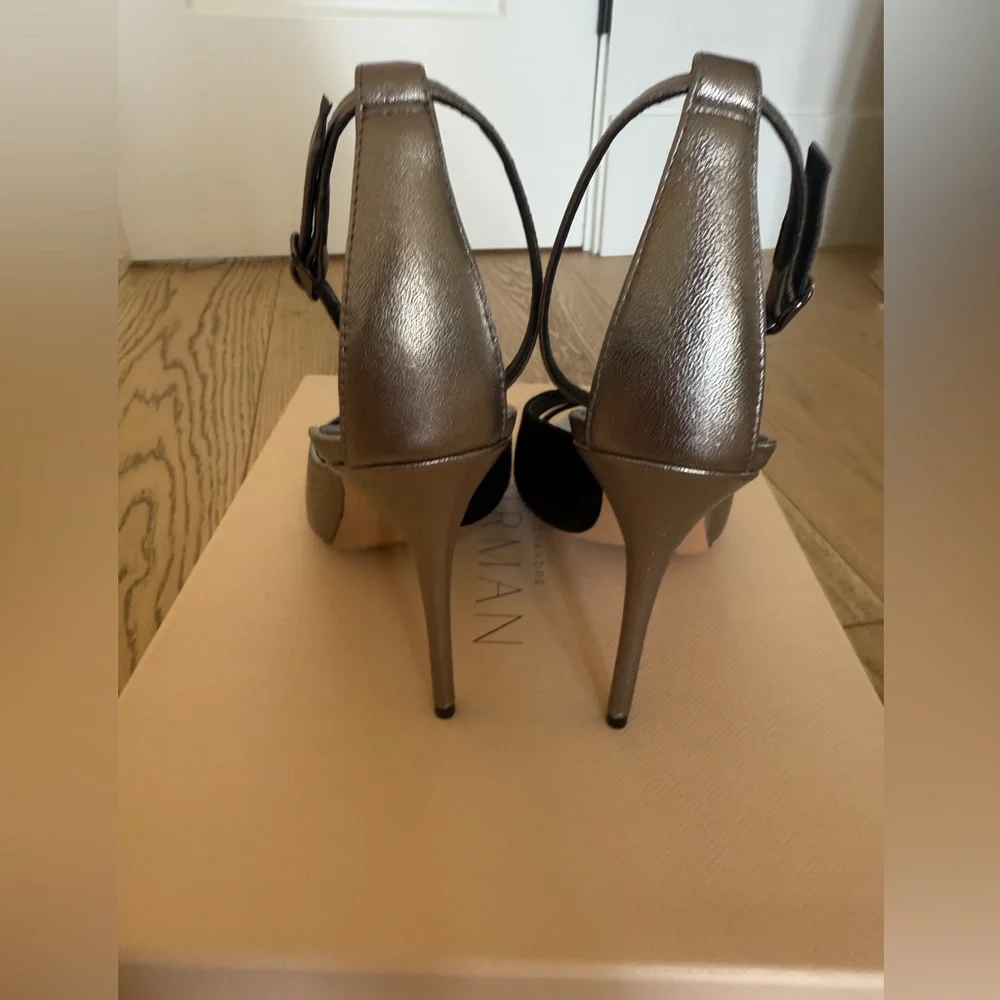 ALEXANDRE BIRMAN SELENA 100 HEEL Women's Silver Metallic black leather 37.5 new - Picture 4 of 8